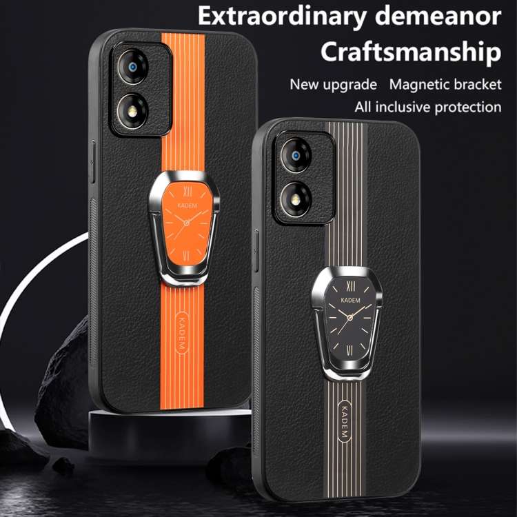 For Motorola Moto E13 Magnetic Litchi Leather Back Phone Case with Holder(Black)