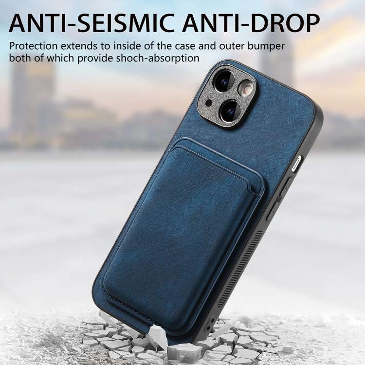 For iPhone 6 Plus / 6s Plus Retro Leather Card Bag Magnetic Phone Case(Blue)