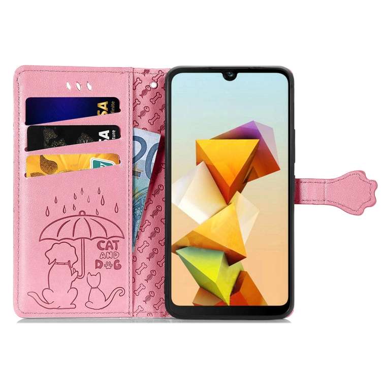 For ZTE Blade A33S Cat and Dog Embossed Leather Phone Case(Pink)