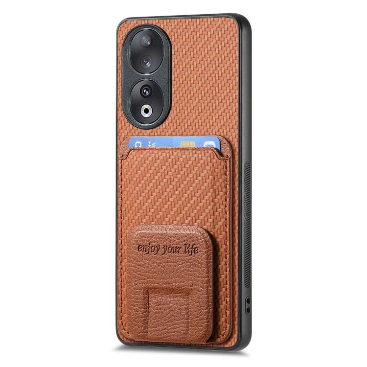 For Honor 80 SE Carbon Fiber Card Bag Fold Stand Phone Case(Brown)