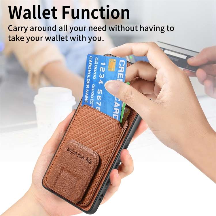 For Honor 80 SE Carbon Fiber Card Bag Fold Stand Phone Case(Brown)