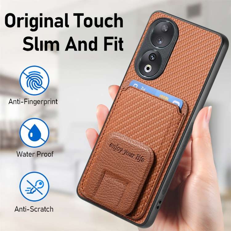 For Honor 80 SE Carbon Fiber Card Bag Fold Stand Phone Case(Brown)