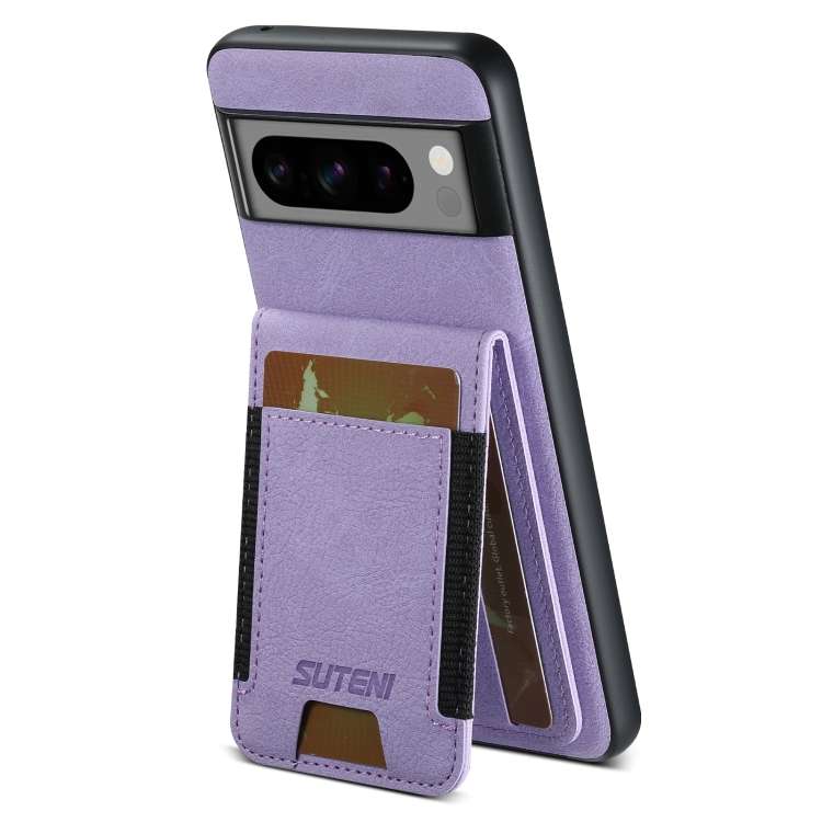 For Google Pixel 8 Suteni H03 Litchi Leather Card Bag Stand Back Phone Case(Purple)