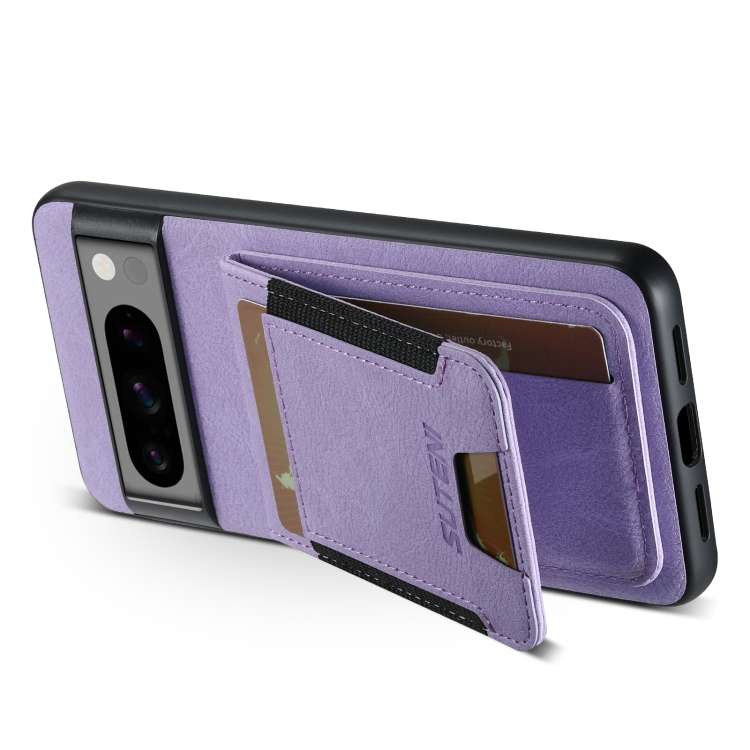 For Google Pixel 8 Suteni H03 Litchi Leather Card Bag Stand Back Phone Case(Purple)