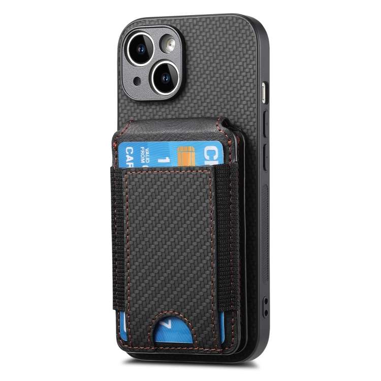 For iPhone 13 Pro Carbon Fiber Vertical Flip Wallet Stand Phone Case(Black)