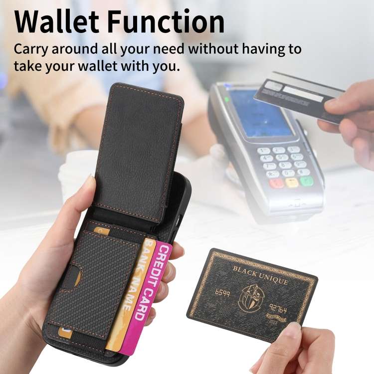For iPhone 13 Pro Carbon Fiber Vertical Flip Wallet Stand Phone Case(Black)