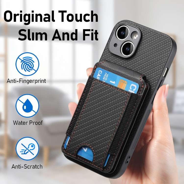 For iPhone 13 Pro Carbon Fiber Vertical Flip Wallet Stand Phone Case(Black)