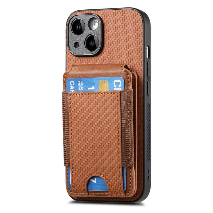 For iPhone XR Carbon Fiber Vertical Flip Wallet Stand Phone Case(Brown)