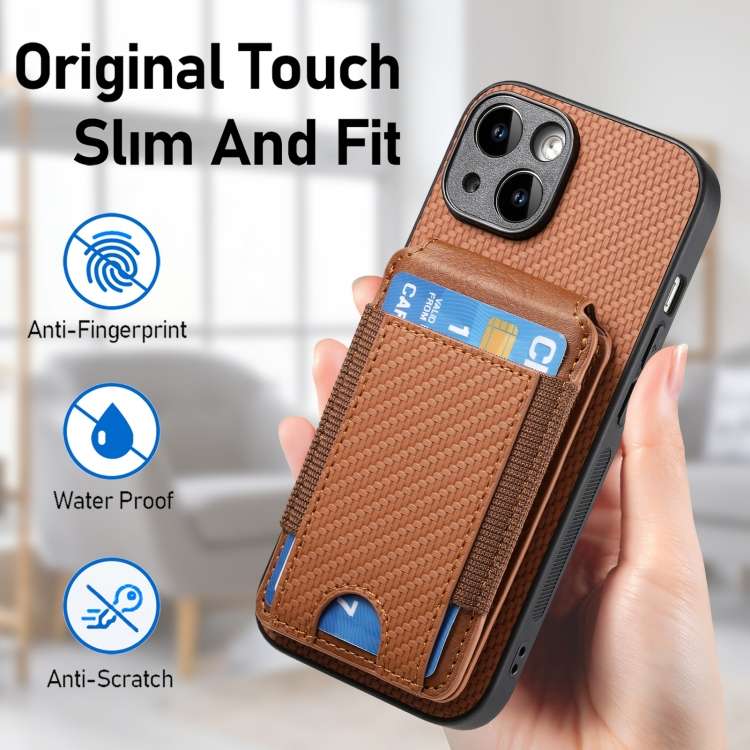 For iPhone XR Carbon Fiber Vertical Flip Wallet Stand Phone Case(Brown)