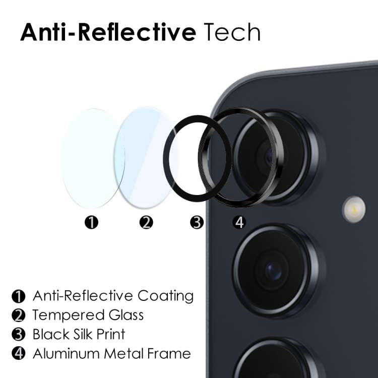 For Samsung Galaxy A55 5G NORTHJO Camera LensCD Vein Metal Ring Tempered Glass Film(Black)