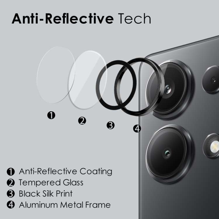 For Xiaomi Redmi Note 13 Pro 4G NORTHJO Camera LensCD Vein Metal Ring Tempered Glass Film(Black)