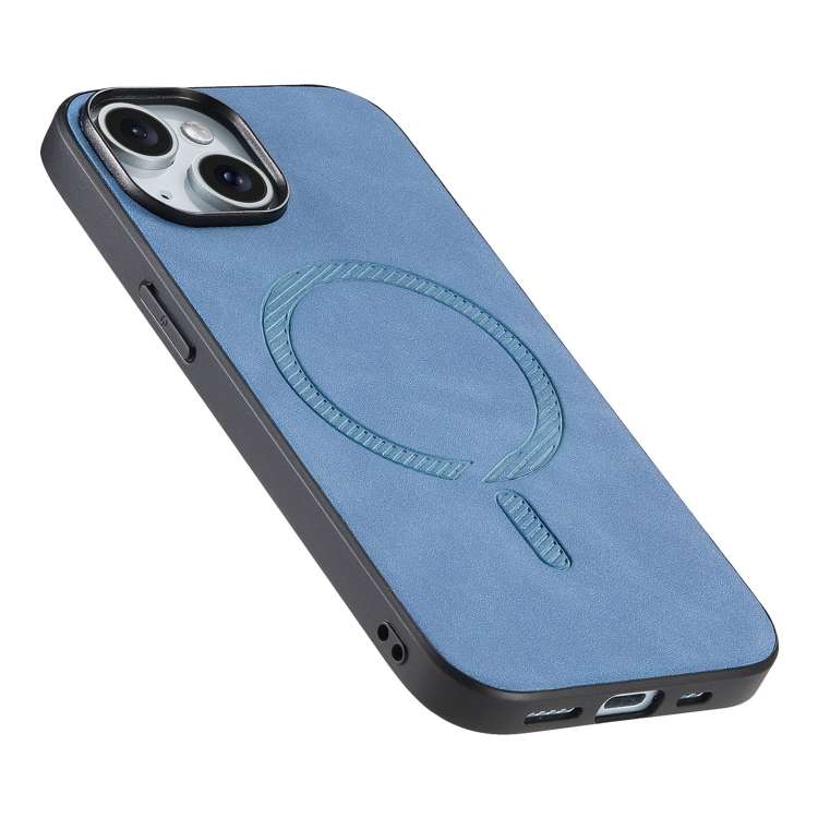 For iPhone 14 Pro Solid Color Retro Magsafe PU Back Cover Phone Case(Blue)