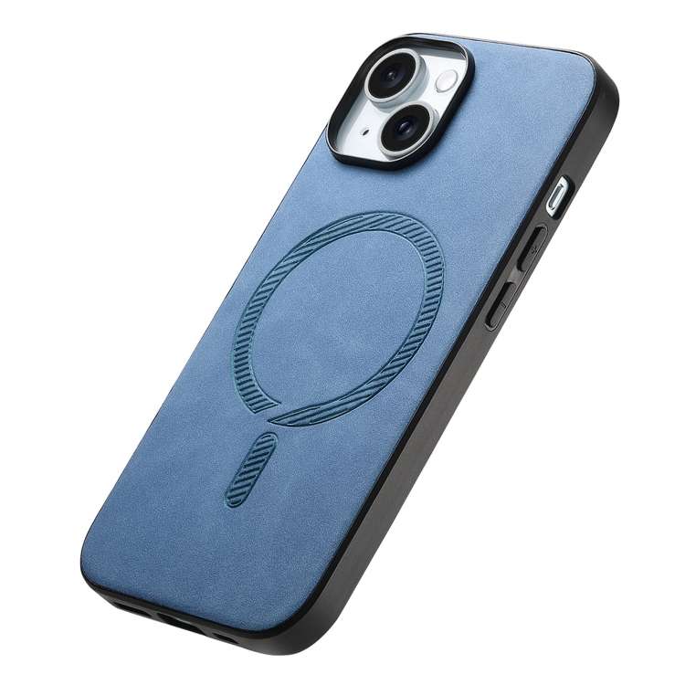 For iPhone 14 Pro Solid Color Retro Magsafe PU Back Cover Phone Case(Blue)