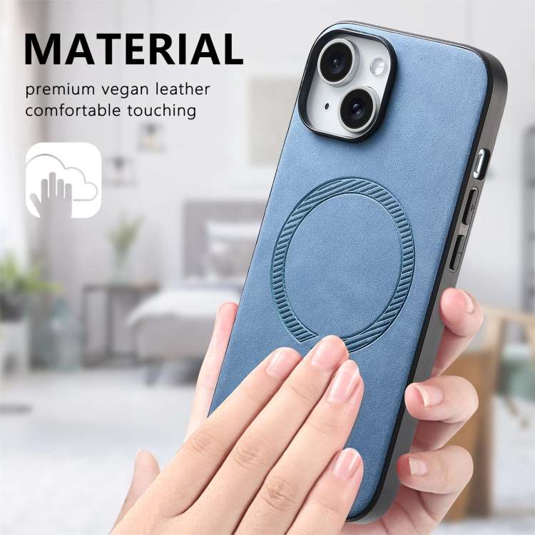 For iPhone 14 Pro Solid Color Retro Magsafe PU Back Cover Phone Case(Blue)