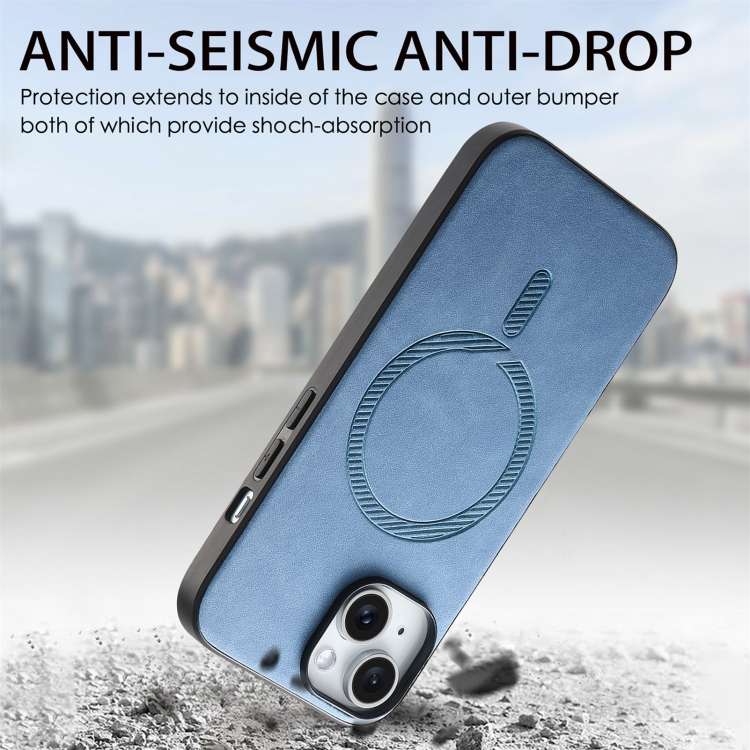 For iPhone 14 Pro Solid Color Retro Magsafe PU Back Cover Phone Case(Blue)
