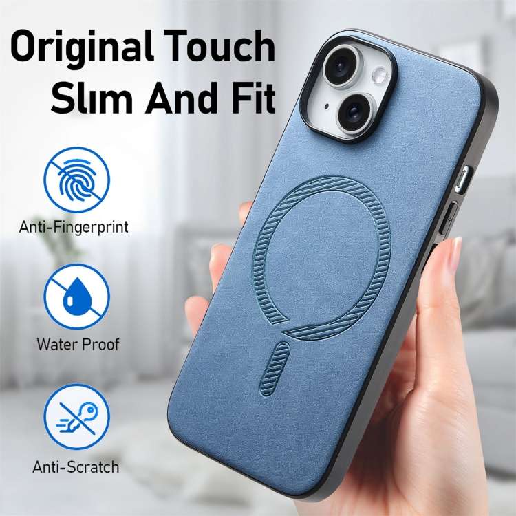 For iPhone 14 Pro Solid Color Retro Magsafe PU Back Cover Phone Case(Blue)