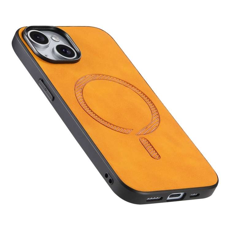 For iPhone XS Max Solid Color Retro Magsafe PU Back Cover Phone Case(Yellow)