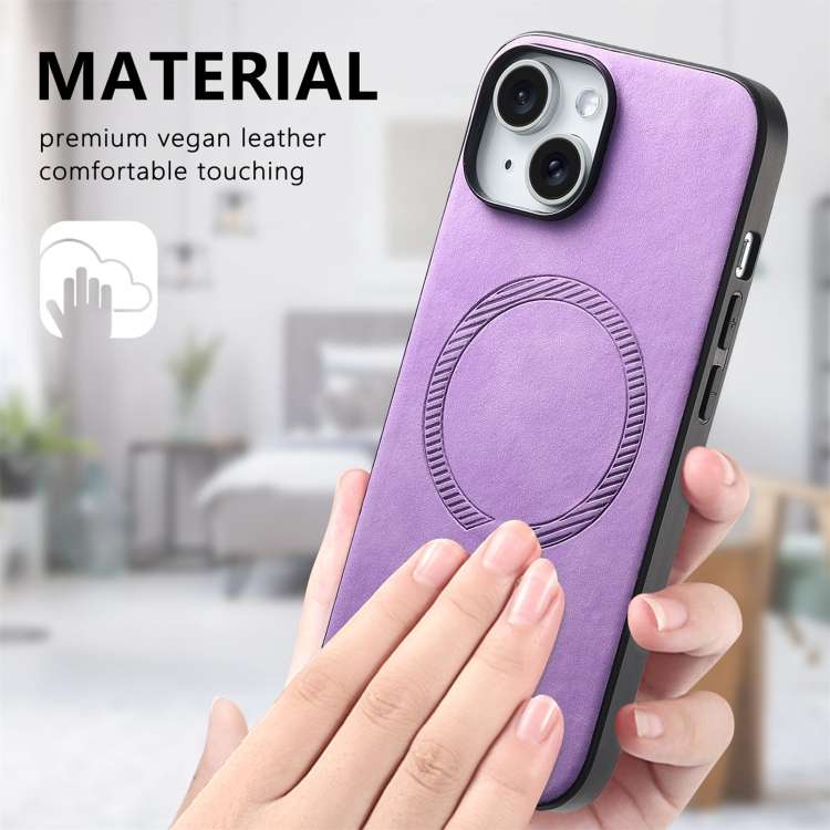 For iPhone 7 / 8 / SE 2022 Solid Color Retro Magsafe PU Back Cover Phone Case(Purple)