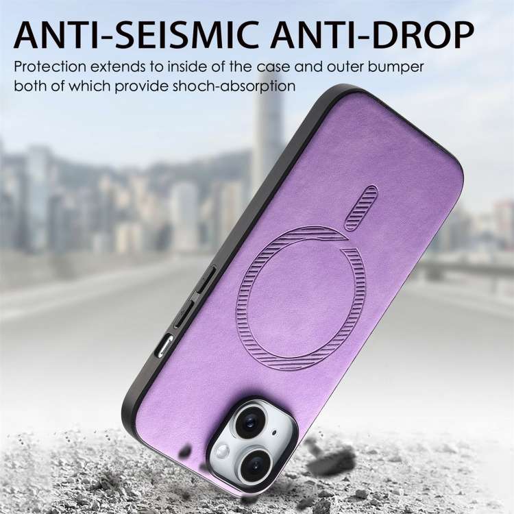 For iPhone 7 / 8 / SE 2022 Solid Color Retro Magsafe PU Back Cover Phone Case(Purple)