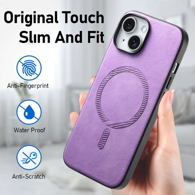 For iPhone 7 / 8 / SE 2022 Solid Color Retro Magsafe PU Back Cover Phone Case(Purple)
