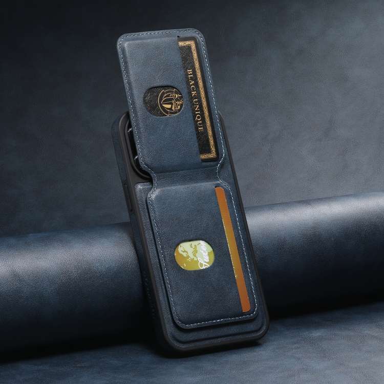 For iPhone 14 Plus Suteni M2 Oil Wax MagSafe Horizontal Card Bag Phone Case(Black)