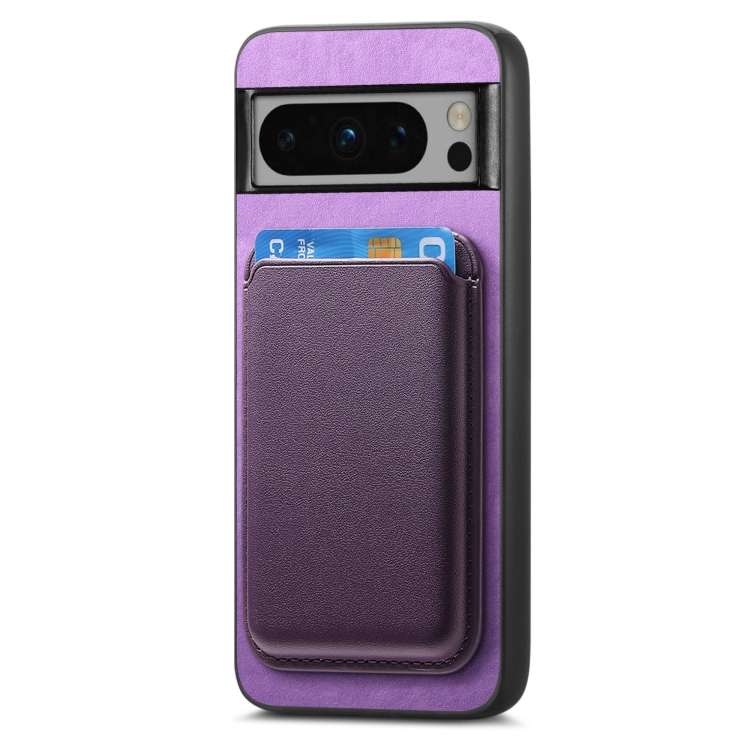 For Google Pixel 9 Pro Retro Magsafe Card Bag PU Back Cover Phone Case(Purple)