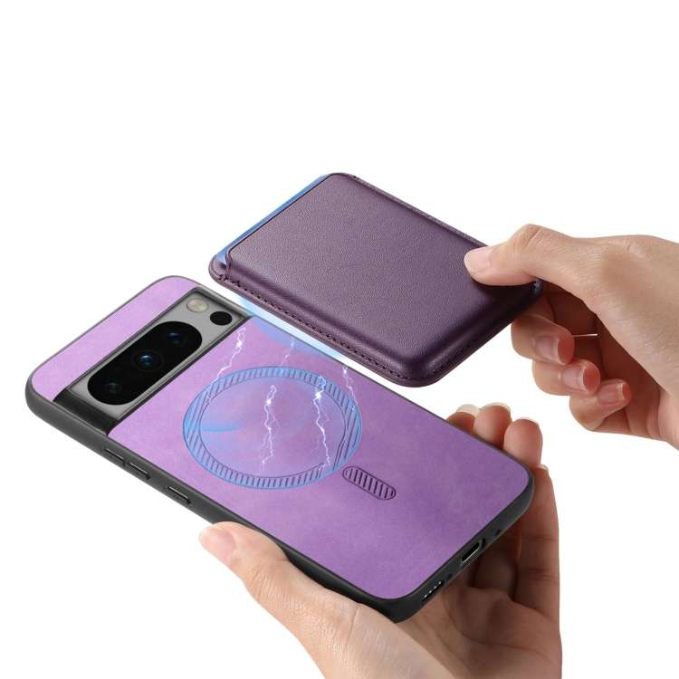 For Google Pixel 9 Pro Retro Magsafe Card Bag PU Back Cover Phone Case(Purple)