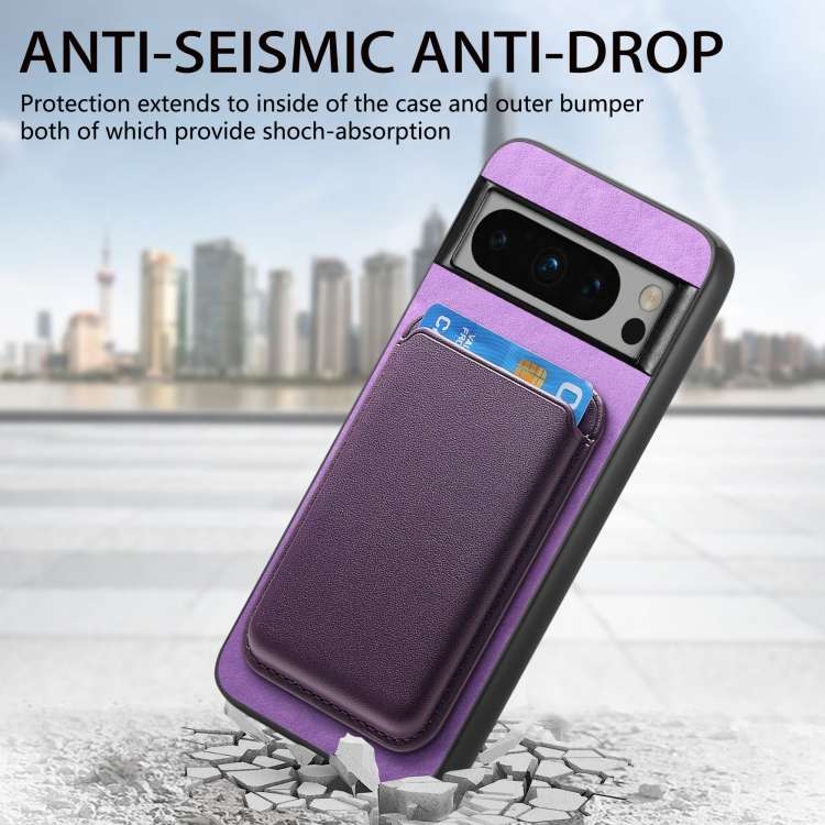For Google Pixel 9 Pro Retro Magsafe Card Bag PU Back Cover Phone Case(Purple)
