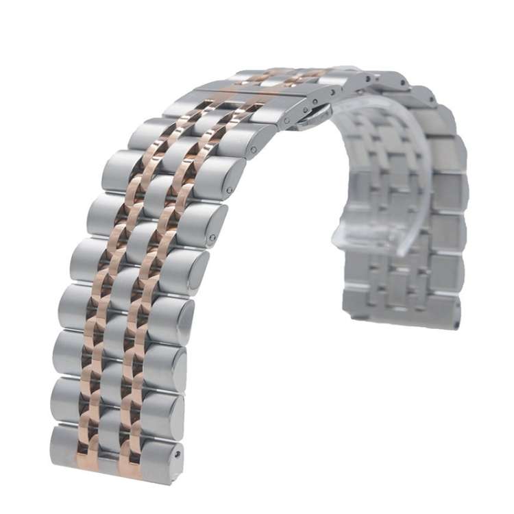 22mm For Huawei Watch GT2e GT2 46mm Seven Stainless Steel Watch Band(Silver rose gold)
