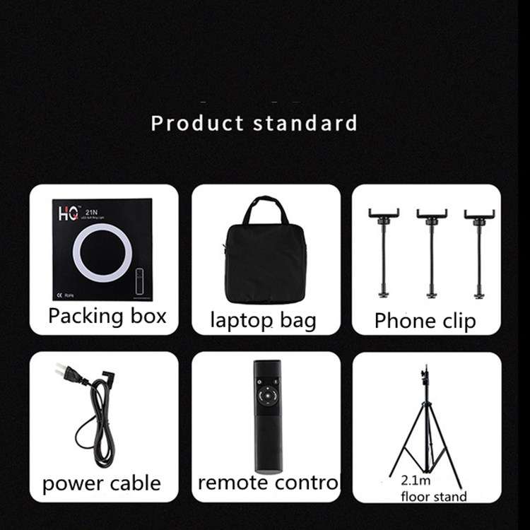 HQ-21N 21 inch 52.5cm LED Ring Vlogging Photography Video Lights Kits with Remote Control & Phone Cl