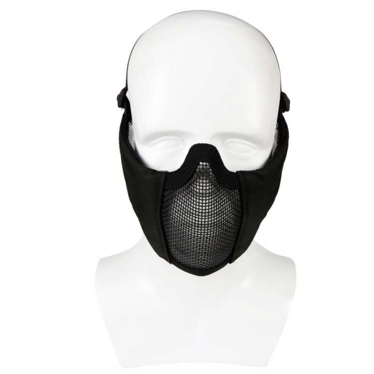 WoSporT Half Face Metal Net Field  Ear Protection Outdoor Cycling Steel Mask(Black)