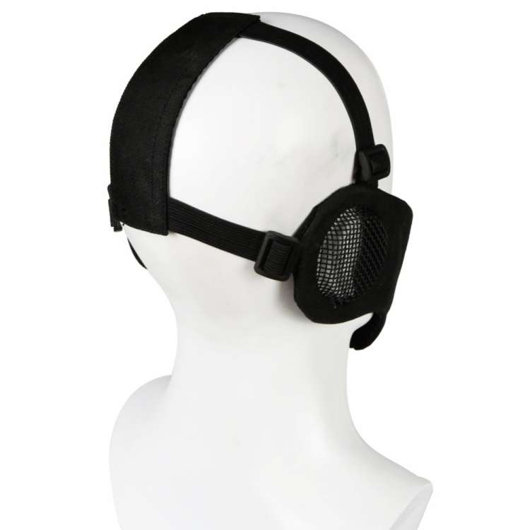 WoSporT Half Face Metal Net Field  Ear Protection Outdoor Cycling Steel Mask(Black)
