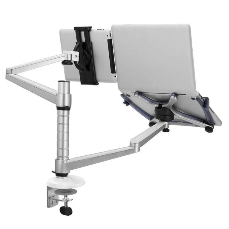 OA-9X Aluminum Alloy Height Adjustable Universal Rotation Double Arm Holder Notebook Tablet Combinat