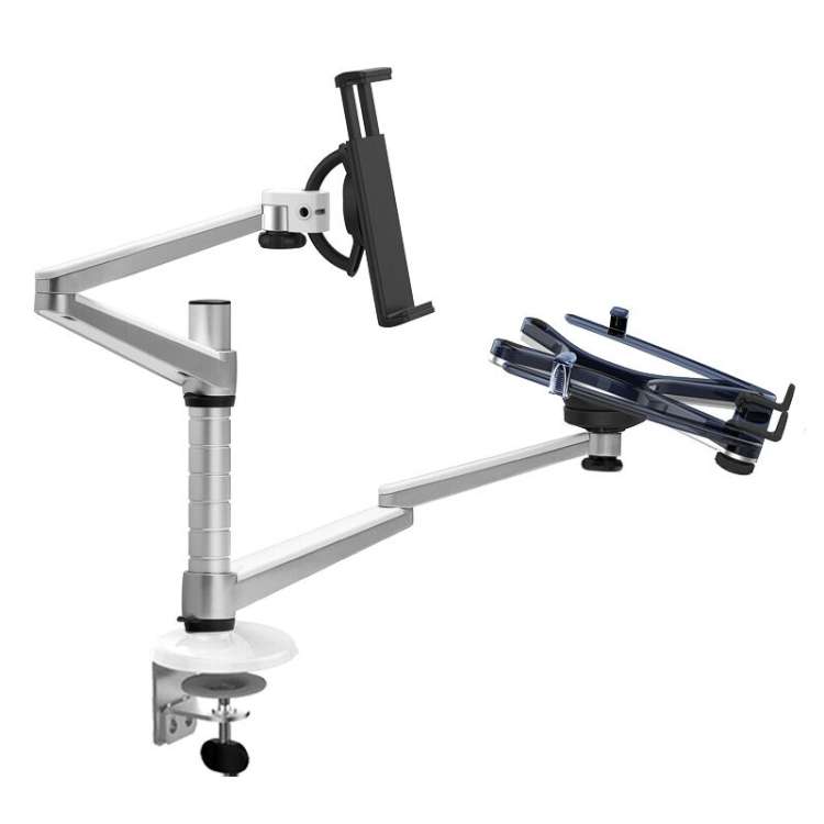 OA-9X Aluminum Alloy Height Adjustable Universal Rotation Double Arm Holder Notebook Tablet Combinat