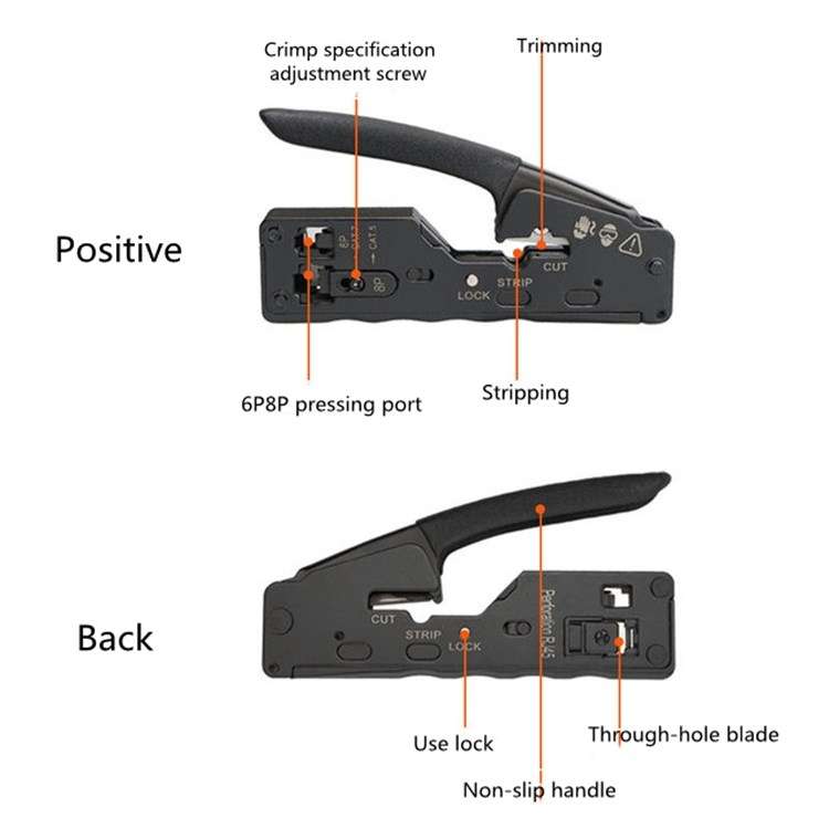 Multifunctional Seven-type Through-hole Crystal Head 6P8P Wire Stripping Network Tool Extrusion Crim