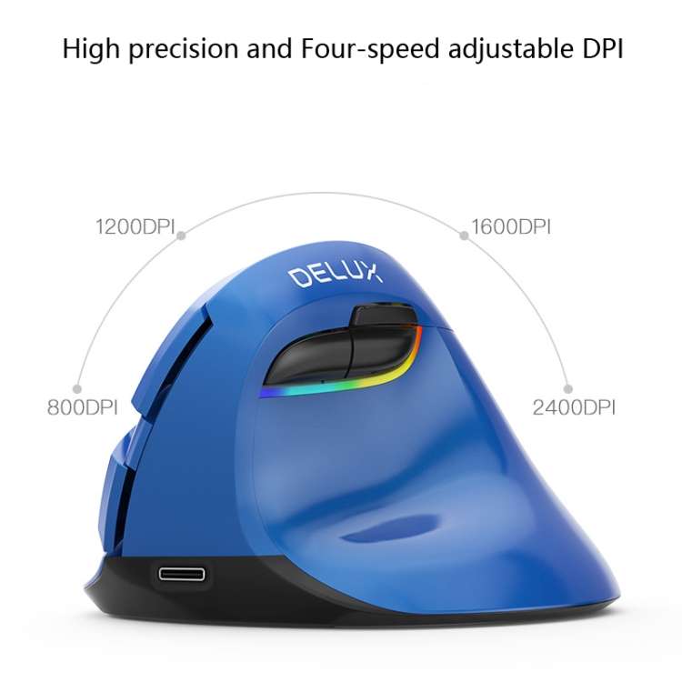 DELUX M618Mini Colorful Wireless Luminous Vertical Mouse Bluetooth Rechargeable Vertical Mouse(Pearl