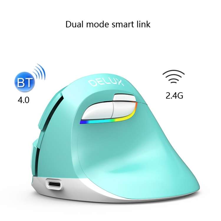 DELUX M618Mini Colorful Wireless Luminous Vertical Mouse Bluetooth Rechargeable Vertical Mouse(Pearl