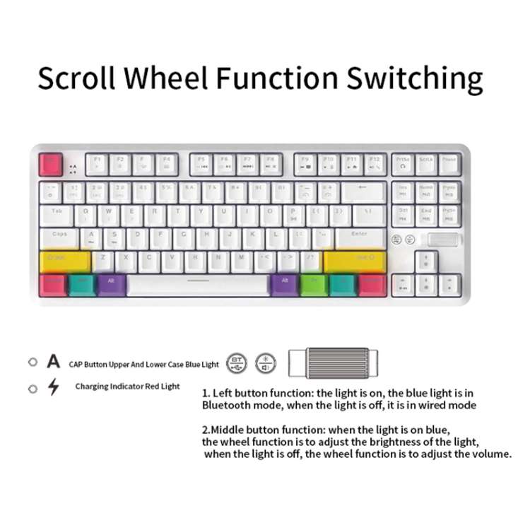 Ajazz K870T 87-keys Wired Bluetooth + Type-C Rechargeable Mechanical Keyboard  Mini RGB Backlit Keyb
