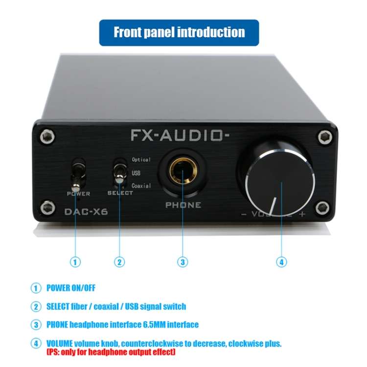 FX-AUDIO DAC-X6 Fever HiFi Fiber Coaxial USB Amp Digital Audio DAC Decoder 24BIT/192(Black)