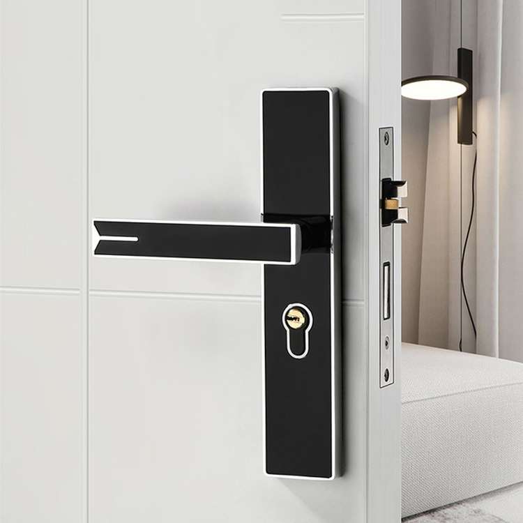 Mute Strong Magnetic Aluminum Alloy Interior Door Lock Door Bedroom Hardware Handle Lock, Color:Blac