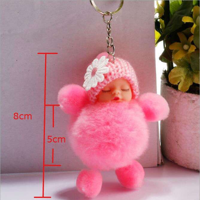 Sleeping Baby Doll Ball Key Chain Car Keyring Holder Bag Pendant Charm Keychain(Magenta)