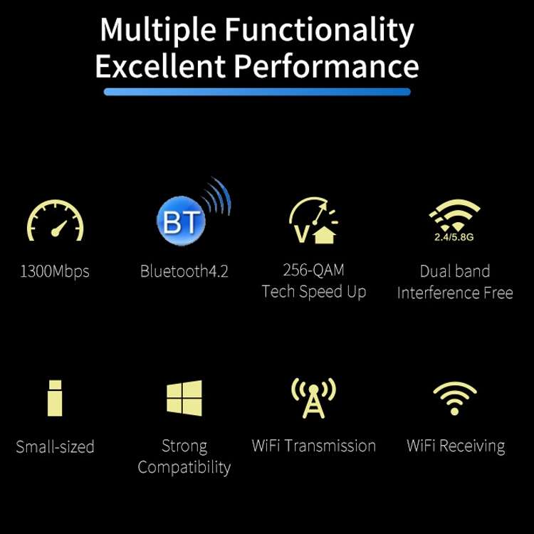 COMFAST CF-727B 1300Mbps Dual Frequency Gigabit USB Desktop Transmitter Receiver Portable Bluetooth