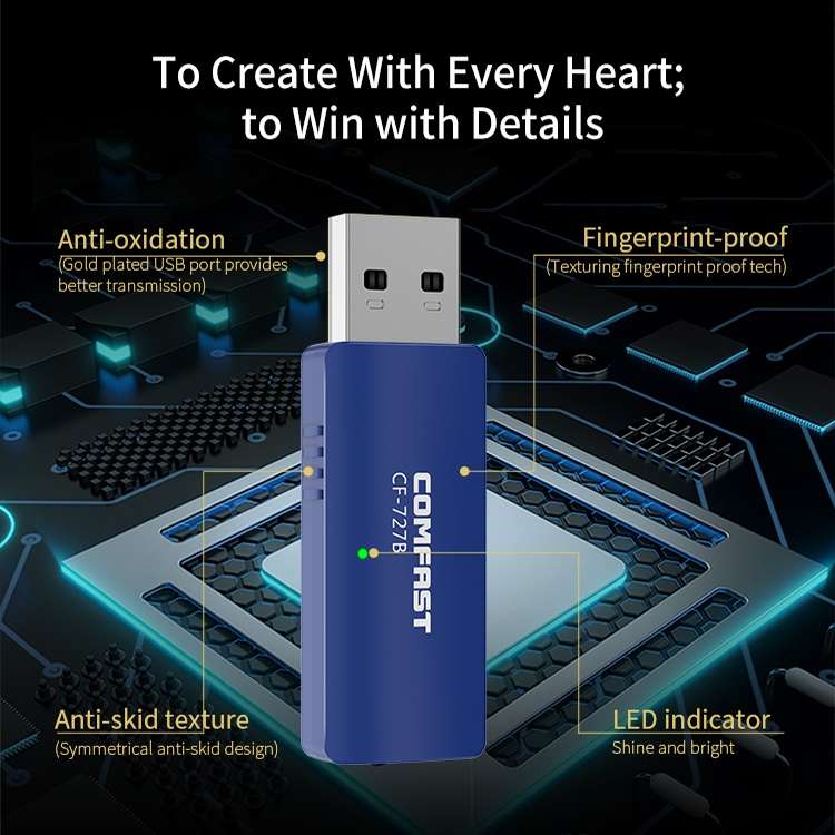 COMFAST CF-727B 1300Mbps Dual Frequency Gigabit USB Desktop Transmitter Receiver Portable Bluetooth