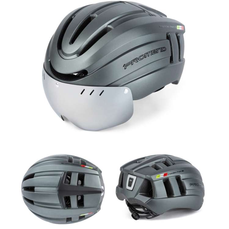 PROMEND TK-12H15 Mountain Bike USB Magnetic Goggles Helmet With Warning Light, Size: L(Titanium Gray