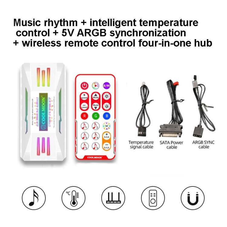 COOLMOON CM-MPAC PWM 5V ARGB Cooling Fan Remote Control For PC Case Chassis, Style: 4 in 1  (White)