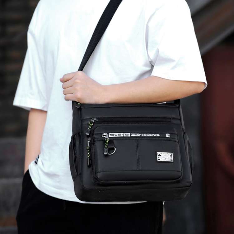 Multi-Pocket Men Oxford Cloth Shoulder Bag Large Capacity Casual Messenger Bag(Square Card Black)
