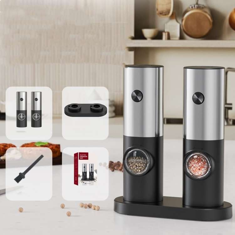 Electric Automatic Salt and Pepper Grinder Set Battery Powered, Model: B2 KYMQ-16B-BS