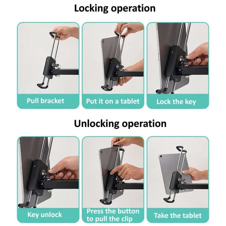 Tablet Wall Mount Holder Foldable Extendable Aluminum Alloy Mount With Anti Theft Security Lock