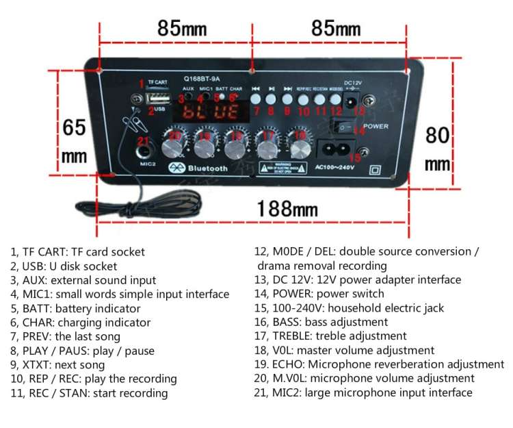 12V AC220V Bluetooth Subwoofer Power Amplifier Board Karaoke Audio Amplifier Support AUX TF Card U D