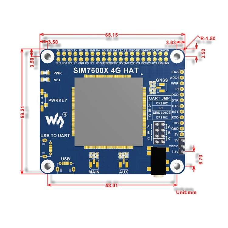 Waveshare 4G / 3G / 2G / GSM / GPRS / GNSS HAT for Raspberry Pi, LTE CAT4, for Southeast Asia, West